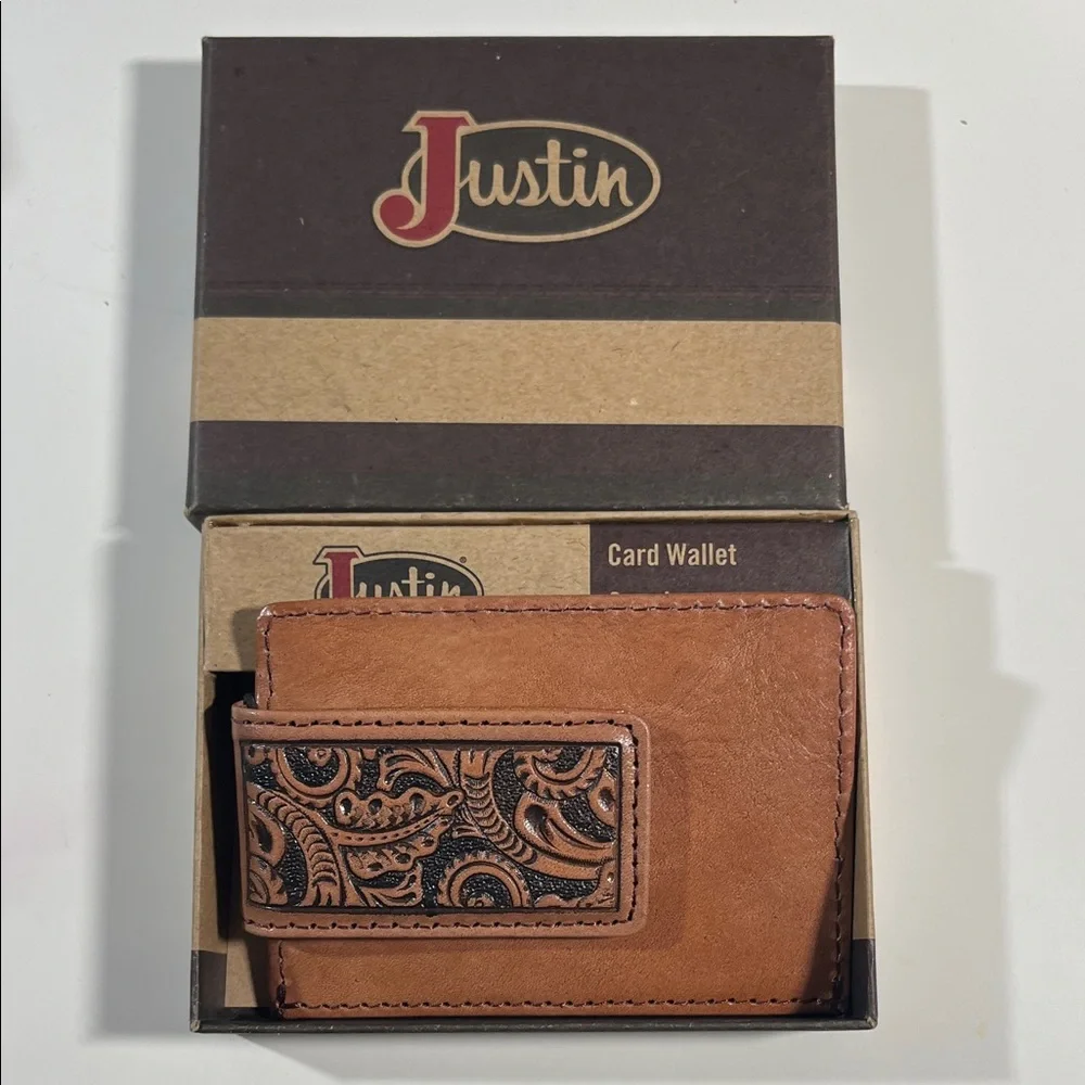Justin Boots Embossed Leather Card Holder